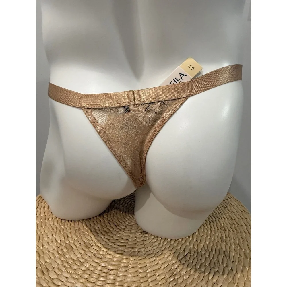 Cosabella Never Say Never Men's Italian Lace Thong Nude Beige Size XL NWT